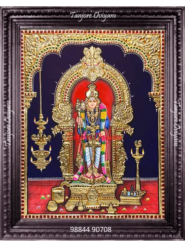Raja Alangara Murugar Tanjore painting Murugan with vel gold foil traditional temple artwork